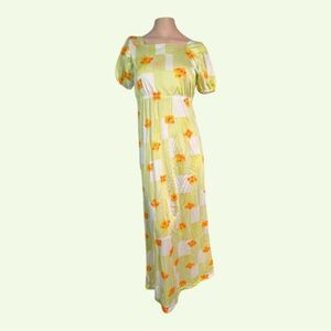 Retro Velrose Lime Floral Nylon Lounge Dress – Small